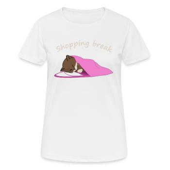 Schlafshirt shopping break Katze schläft Jutesack - Frauen T-Shirt atmungsaktiv - Weiß - Vorne - AI Model Female 172 dark (172cm)