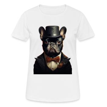French bulldog with top hat, hat and suit - Women's Breathable T-Shirt - white - Front - AI Model Female 172 dark (172cm)