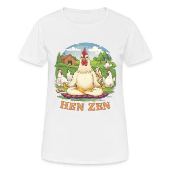 Hen Zen Hahn Meditation Yoga Hühner Bauernhof - Frauen T-Shirt atmungsaktiv - Weiß - Vorne - AI Model Female 172 dark (172cm)