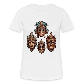 Kunstvolle geschnitzte Azteken, Maya, Inka Masken - Frauen T-Shirt atmungsaktiv - Weiß - Vorne - AI Model Female 172 dark (172cm)