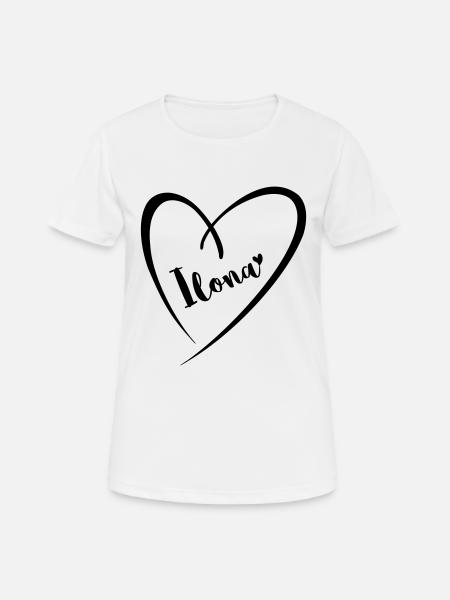 Ilona nom prénom dans le cadre du coeur - T-shirt respirant Femme - blanc