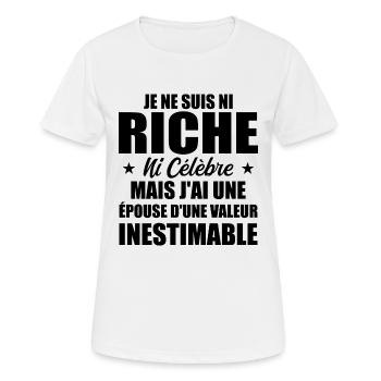 Je ne Suis Ni Riche Ni Célèbre Humour - T-shirt respirant Femme - blanc - Devant - AI Model Female 172 dark (172cm)