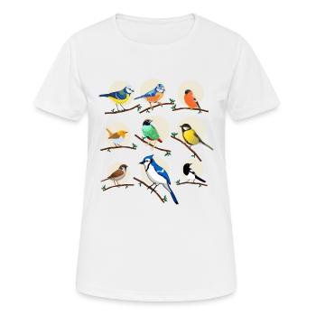 oiseaux, oiseaux, mésanges, - T-shirt respirant Femme - blanc - Devant - AI Model Female 172 dark (172cm)
