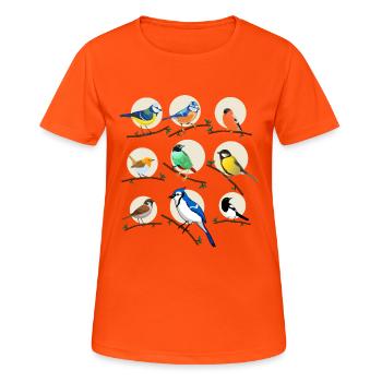 Gartenvögel, Vögel, Meisen, - Frauen T-Shirt atmungsaktiv - Neonorange - Vorne - AI Model Female 172 dark (172cm)