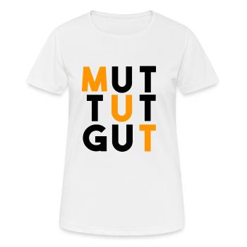 MUT TUT GUT - Frauen T-Shirt atmungsaktiv - Weiß - Vorne - AI Model Female 172 dark (172cm)