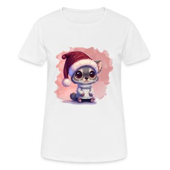 Chat de Noël, mignon et mignon avec une casquette - T-shirt respirant Femme - blanc - Devant - AI Model Female 172 dark (172cm)