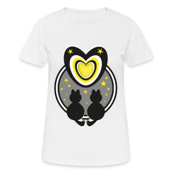 Katzen bei Nacht mit Herz und Sternen. - Frauen T-Shirt atmungsaktiv - Weiß - Vorne - AI Model Female 172 dark (172cm)