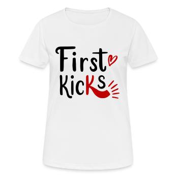First Kicks Erste Tritte Schritte Baby Kinder - Frauen T-Shirt atmungsaktiv - Weiß - Vorne - AI Model Female 172 dark (172cm)