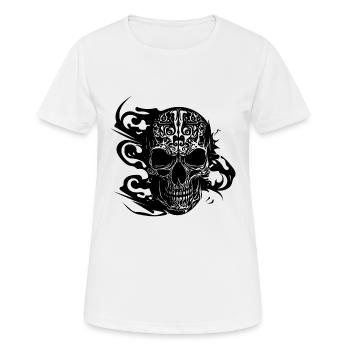 Brennender grinsender Tattoo Schädel - Frauen T-Shirt atmungsaktiv - Weiß - Vorne - AI Model Female 172 dark (172cm)