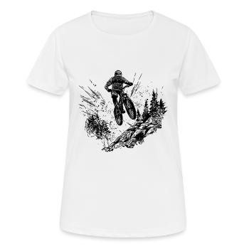 Vététistes à vélo en haut de la montagne - T-shirt respirant Femme - blanc - Devant - AI Model Female 172 dark (172cm)