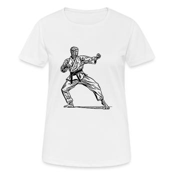 Combattant de karaté en pose de combat - T-shirt respirant Femme - blanc - Devant - AI Model Female 172 dark (172cm)