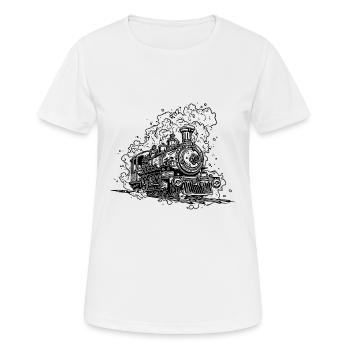 Vintage Dampflokomotive auf Gleisen unter Dampf - Frauen T-Shirt atmungsaktiv - Weiß - Vorne - AI Model Female 172 dark (172cm)