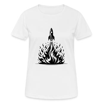 Abhebende Rakete im Feuer Flammen Meer - Frauen T-Shirt atmungsaktiv - Weiß - Vorne - AI Model Female 172 dark (172cm)