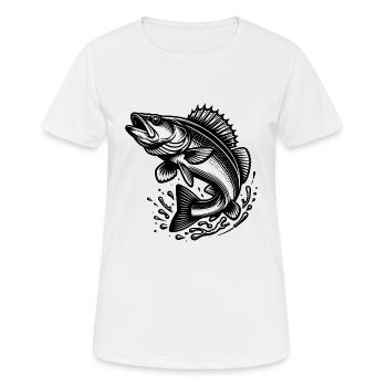 Grand poisson sandre sauteur - T-shirt respirant Femme - blanc - Devant - AI Model Female 172 dark (172cm)