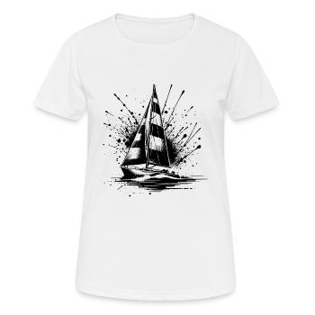 Segelboot mit Wellengang Splash Optik - Frauen T-Shirt atmungsaktiv - Weiß - Vorne - AI Model Female 172 dark (172cm)