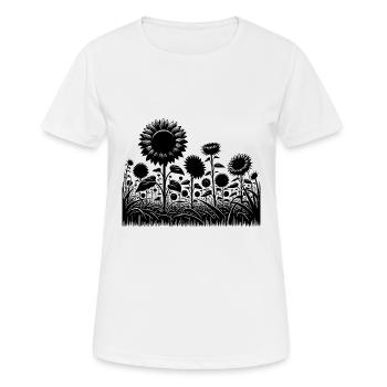 Sonnenblumen auf einem großen Feld - Frauen T-Shirt atmungsaktiv - Weiß - Vorne - AI Model Female 172 dark (172cm)