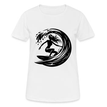 Sportliche Surferin mit Surfbrett im Wellen Tunnel - Frauen T-Shirt atmungsaktiv - Weiß - Vorne - AI Model Female 172 dark (172cm)
