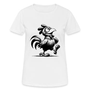 Grinsender Lustiger Gockel Zeichnung - Frauen T-Shirt atmungsaktiv - Weiß - Vorne - AI Model Female 172 dark (172cm)