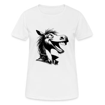 Cheval qui rit Caricature Croquis au crayon - T-shirt respirant Femme - blanc - Devant - AI Model Female 172 dark (172cm)