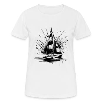 Kleines Segelboot mit Wellengang Splash Optik - Frauen T-Shirt atmungsaktiv - Weiß - Vorne - AI Model Female 172 dark (172cm)