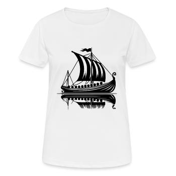 Großes Wikinger Drachenboot mit Segel - Frauen T-Shirt atmungsaktiv - Weiß - Vorne - AI Model Female 172 dark (172cm)