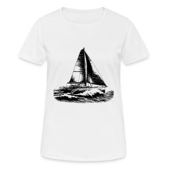 Doppelrumpf Katamaran Segelboot in Wellen - Frauen T-Shirt atmungsaktiv - Weiß - Vorne - AI Model Female 172 dark (172cm)