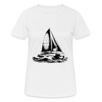 Wellengang und Katamaran Segelboot in Wellen - Frauen T-Shirt atmungsaktiv - Weiß - Vorne - AI Model Female 172 dark (172cm)