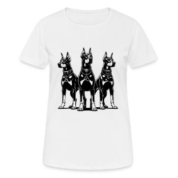 Trois chiens dobermans alertes et attentifs - T-shirt respirant Femme - blanc - Devant - AI Model Female 172 dark (172cm)