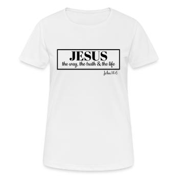 Johannes 14: 6 Bibelvers Jesus ist der Weg, auf dem die Wahrheit lebt - Frauen T-Shirt atmungsaktiv - Weiß - Vorne - AI Model Female 172 dark (172cm)
