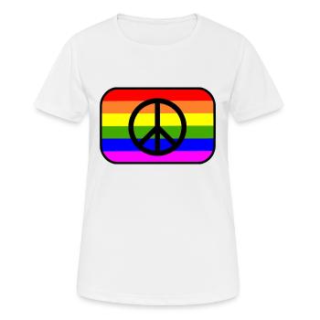 Peacezeichen auf LGBT Regenbogenfahne - Frauen T-Shirt atmungsaktiv - Weiß - Vorne - AI Model Female 172 dark (172cm)