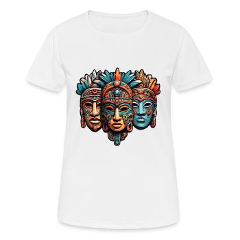 Kunstvolle geschnitzte Azteken, Maya, Inka Masken - Frauen T-Shirt atmungsaktiv - Weiß - Vorne - AI Model Female 172 dark (172cm)