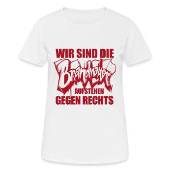Wir sind die Brandmauer - Aufstehen gegen rechts - Frauen T-Shirt atmungsaktiv - Weiß - Vorne - AI Model Female 172 dark (172cm)