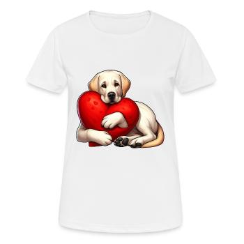 Cartoon of Labrador Retriever Hugging A Red Pillow - Women's Breathable T-Shirt - white - Front - AI Model Female 172 dark (172cm)