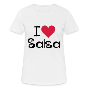 J'aime la salsa - chemise de danse de salsa - T-shirt respirant Femme - blanc - Devant - AI Model Female 172 dark (172cm)