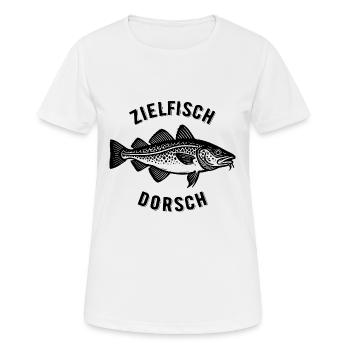 Zielfisch Dorsch - Fisch - Angler Geschenk - Frauen T-Shirt atmungsaktiv - Weiß - Vorne - AI Model Female 172 dark (172cm)
