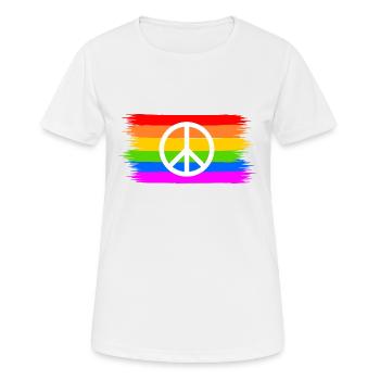Peacezeichen auf LGBT Regenbogenfahne - Frauen T-Shirt atmungsaktiv - Weiß - Vorne - AI Model Female 172 dark (172cm)