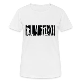 RAUHAARTECKEL Jagdhund Jagdhunde Wilsigns - Frauen T-Shirt atmungsaktiv - Weiß - Vorne - AI Model Female 172 dark (172cm)