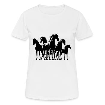 Knuffige Pferdebande Pferde auf dem Reitplatz - Frauen T-Shirt atmungsaktiv - Weiß - Vorne - AI Model Female 172 dark (172cm)