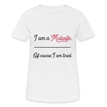 midwifetired - Women's Breathable T-Shirt - white - Front - AI Model Female 172 dark (172cm)