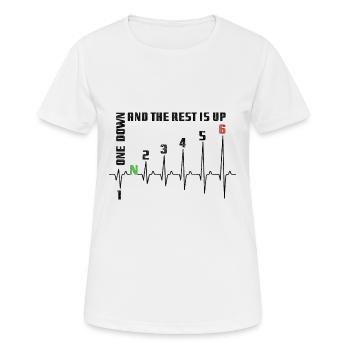 1N23456 Motorrad Gangschaltung - Adrenalin - Puls - Frauen T-Shirt atmungsaktiv - Weiß - Vorne - AI Model Female 172 dark (172cm)
