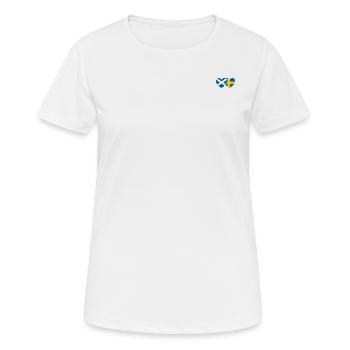 Schottland Schweden Flagge Herz breit - Frauen T-Shirt atmungsaktiv - Weiß - Vorne - AI Model Female 172 dark (172cm)