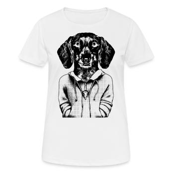 Comic Dackel Welpe im Hoodie, mit treuem Blick. - Frauen T-Shirt atmungsaktiv - Weiß - Vorne - AI Model Female 172 dark (172cm)