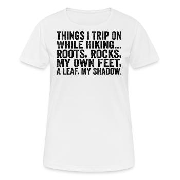 Dinge, über die ich beim Wandern stolpere Wurzeln rockt mein eigenes F - Frauen T-Shirt atmungsaktiv - Weiß - Vorne - AI Model Female 172 dark (172cm)