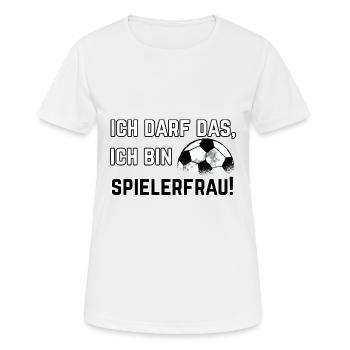 Spielerfrau Spruch Ich darf das, bin Spielerfrau - Frauen T-Shirt atmungsaktiv - Weiß - Vorne - AI Model Female 172 dark (172cm)