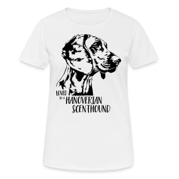Aimé par un chien de lévrier hanovrien Chien Disant Chiens - T-shirt respirant Femme - blanc - Devant - AI Model Female 172 dark (172cm)