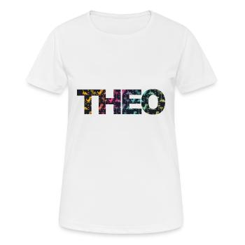 Theo - Beautiful boy name with cool dinosaurs - Women's Breathable T-Shirt - white - Front - AI Model Female 172 dark (172cm)