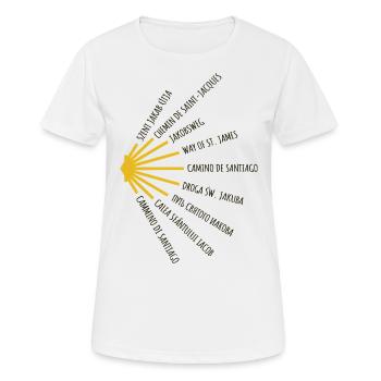 Le Chemin de Saint-Jacques-de-Compostelle compte de nombreuses langues - Chemin - Pèlerinage - T-shirt respirant Femme - blanc - Devant - AI Model Female 172 dark (172cm)