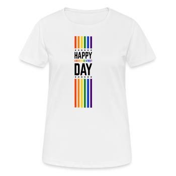 Heureux CSD LGBT Gay Pride Rainbow - T-shirt respirant Femme - blanc - Devant - AI Model Female 172 dark (172cm)