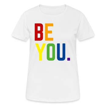 Be you LGBTQ+ Gay Pride Regenbogen CSD Coming Out - Frauen T-Shirt atmungsaktiv - Weiß - Vorne - AI Model Female 172 dark (172cm)
