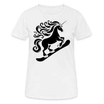 Minimalistisches Design: Einhorn Snowboarder - Frauen T-Shirt atmungsaktiv - Weiß - Vorne - AI Model Female 172 dark (172cm)